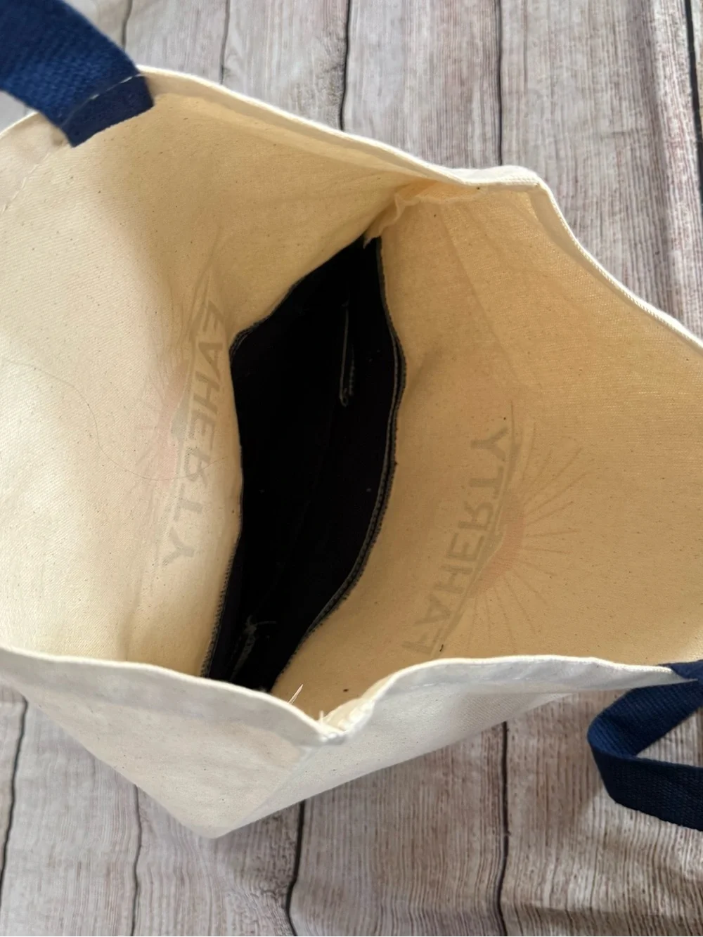 Faherty canvas reusable tote beige navy logo graphic 15.5 in x 14.5 in